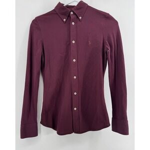 Ralph Lauren Women's Burgundy Fitted Knit Oxford Size Small Button Up